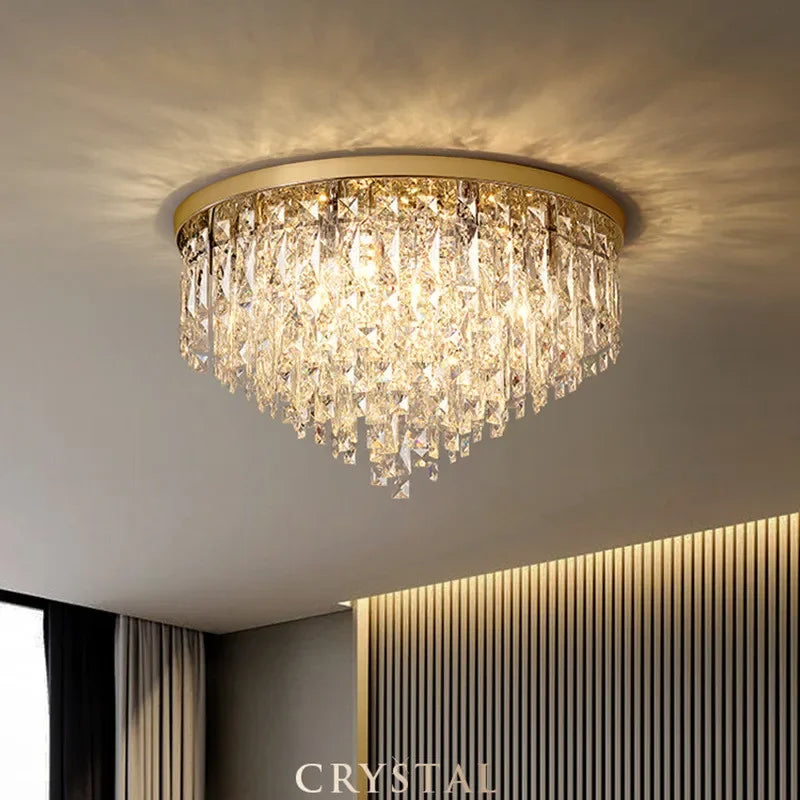 Lampadario moderno in acciaio led con cristalli art déco