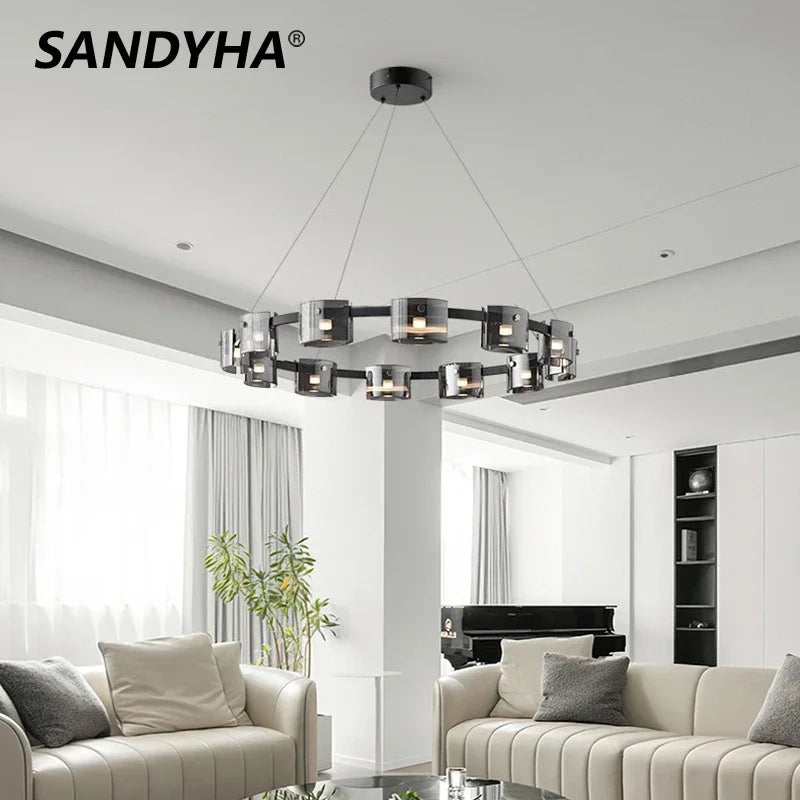 lampadario sandyha moderno minimalista paralume in vetro led sospeso