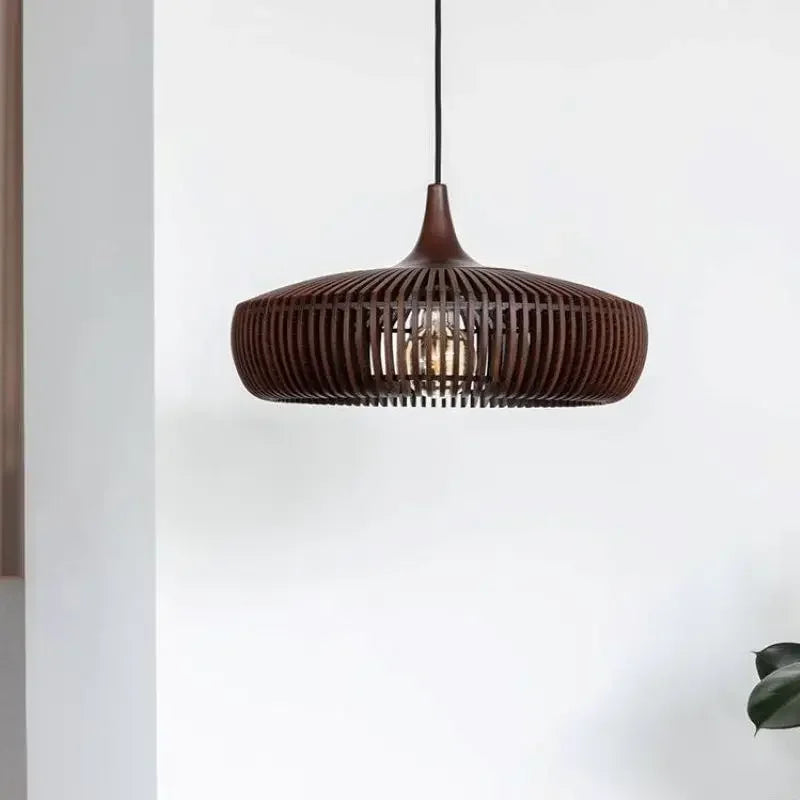 Lampadario in legno rotondo retrò per tavolo da ristorante con LED