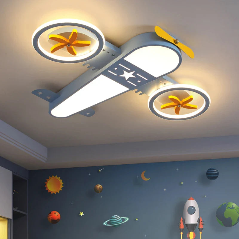 lampadario a tema cartone animato aereo LED con telecomando per bambini