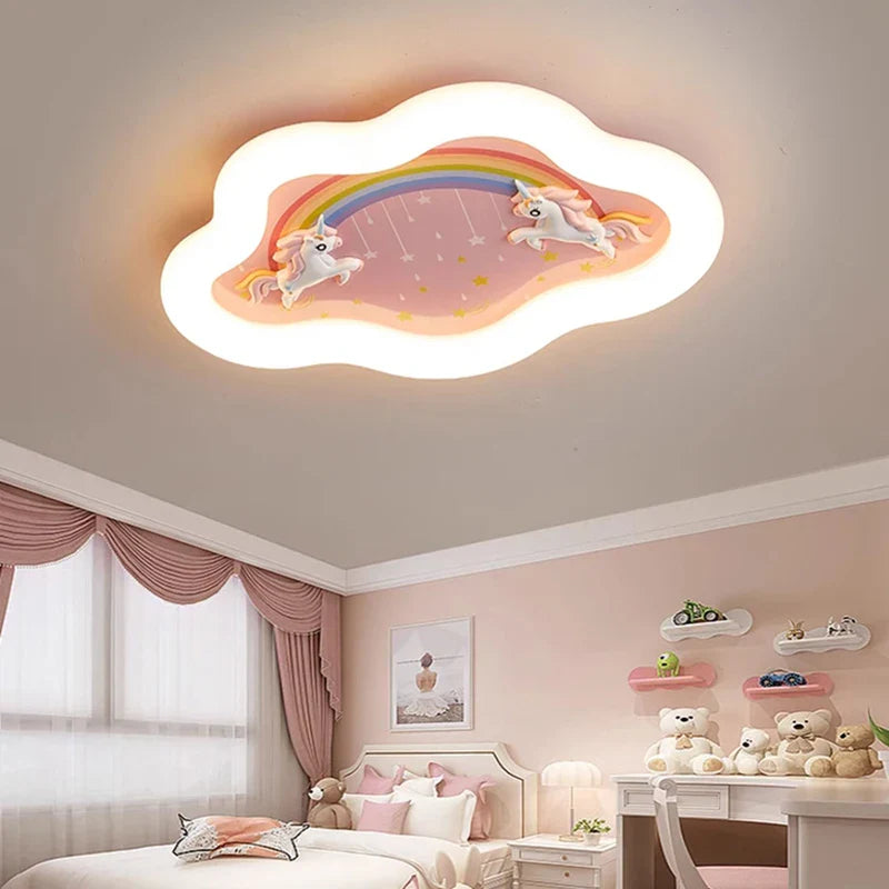 lampadario nuvola arcobaleno con cavallo per camera bambini