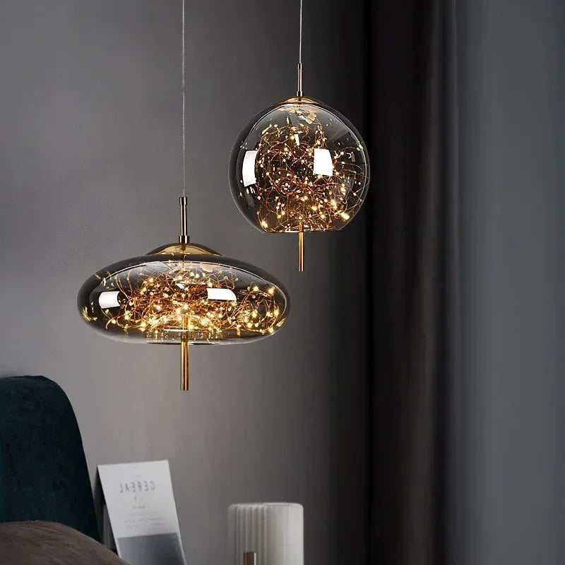 Lampada a sospensione in vetro ovale cilindrico scandinavo moderno con 1 punto luce per la