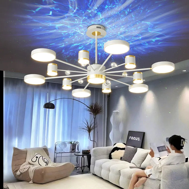 lampadario led aurore boreali in cristallo lussuoso sospeso al soffitto