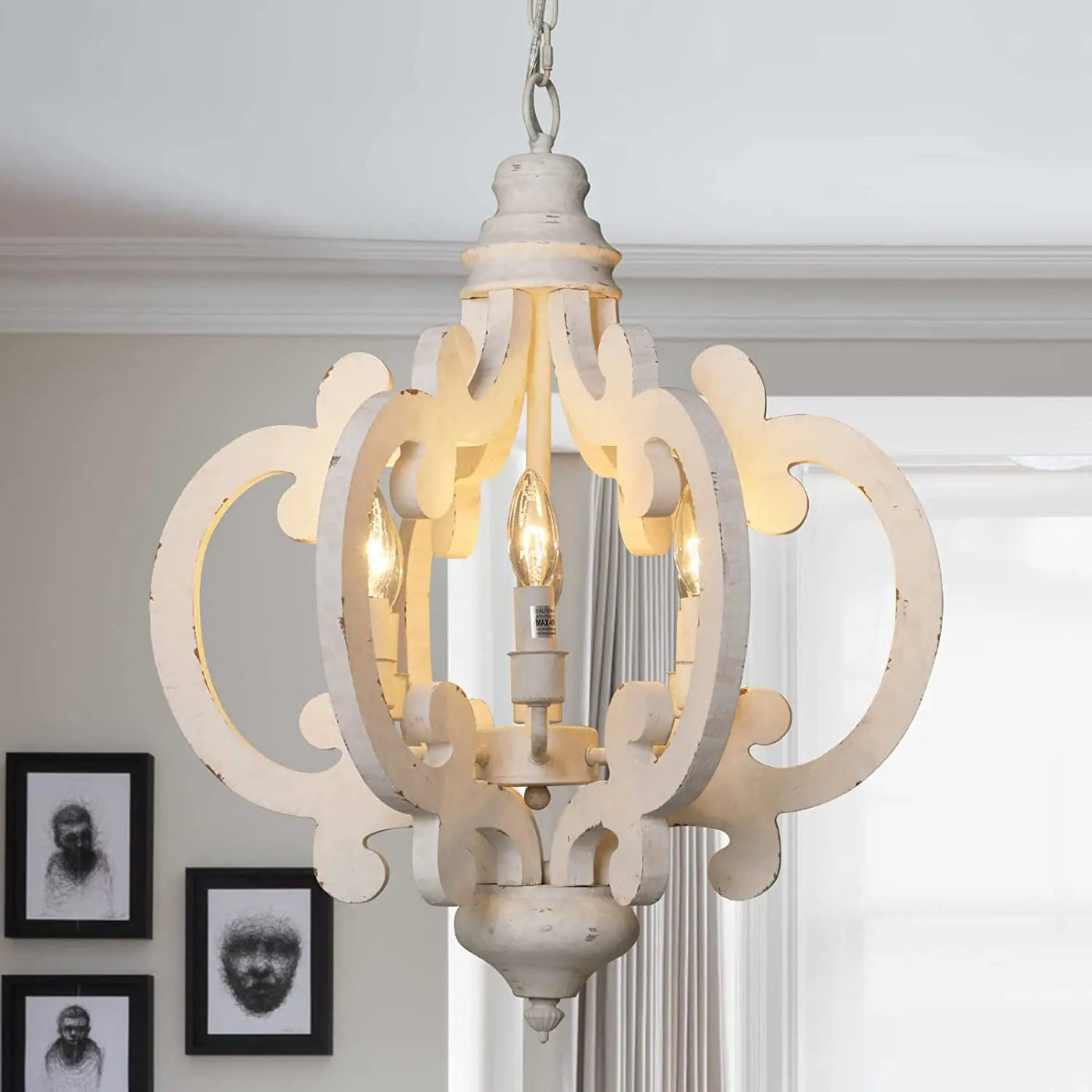 Lampadario industriale in legno vintage