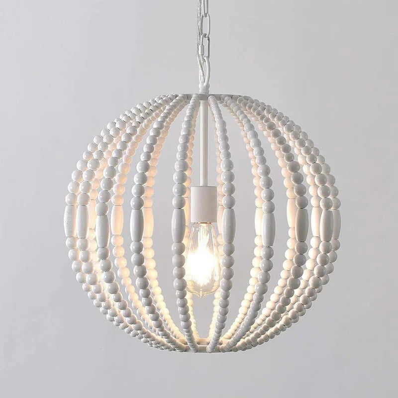 lampadario vintage in perle di legno stile americano loft campagna