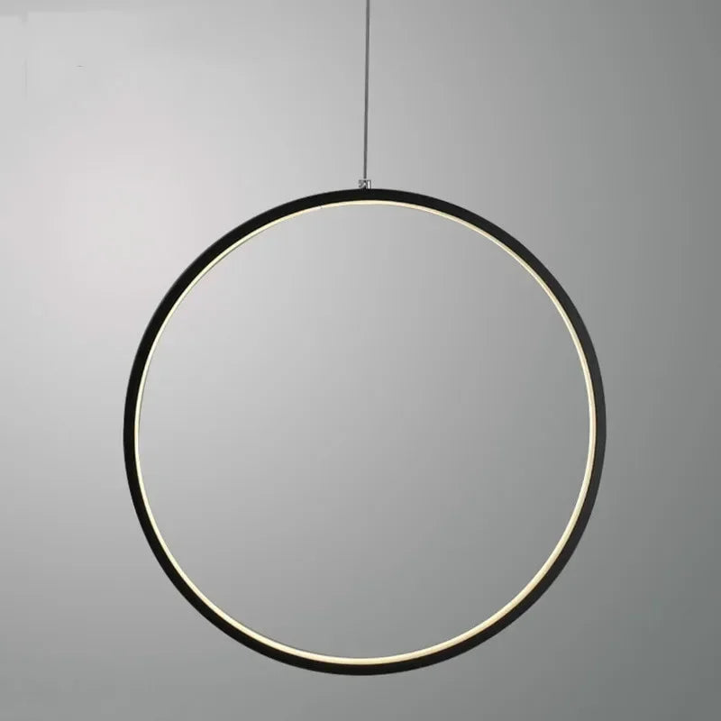 Lampada a sospensione LED minimalista luce anello rotondo cerchio lampadario casa per soggiorno illuminazione interna lampadario nero