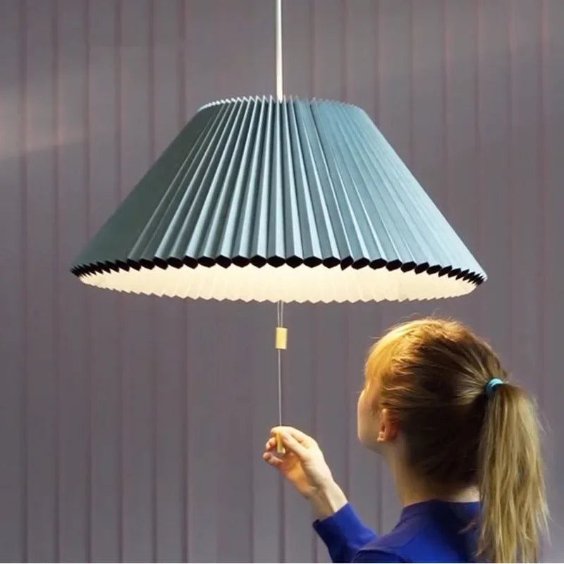 lampadario moderno design ombrello in tessuto plissettato deformato led