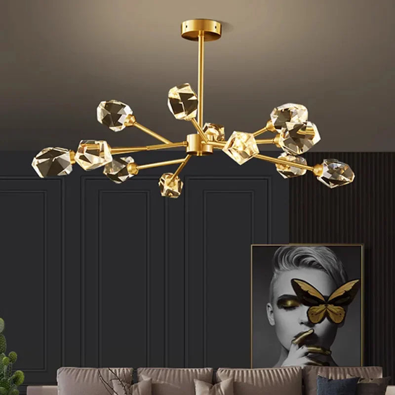 lampadario in rame e cristallo per un'atmosfera elegante