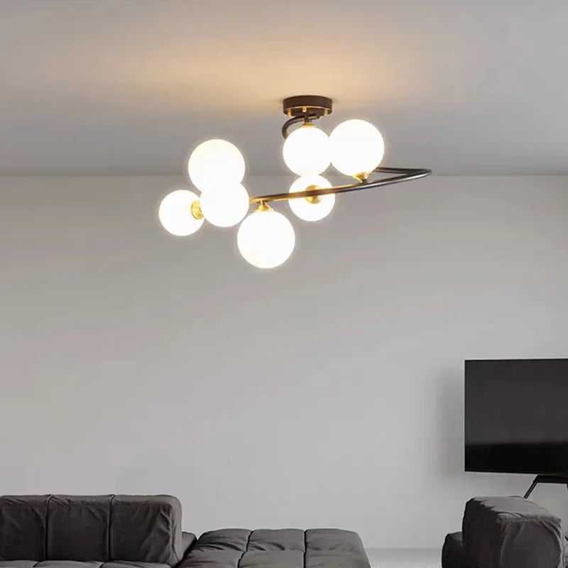 lampadario moderno in vetro e rame nero per interni