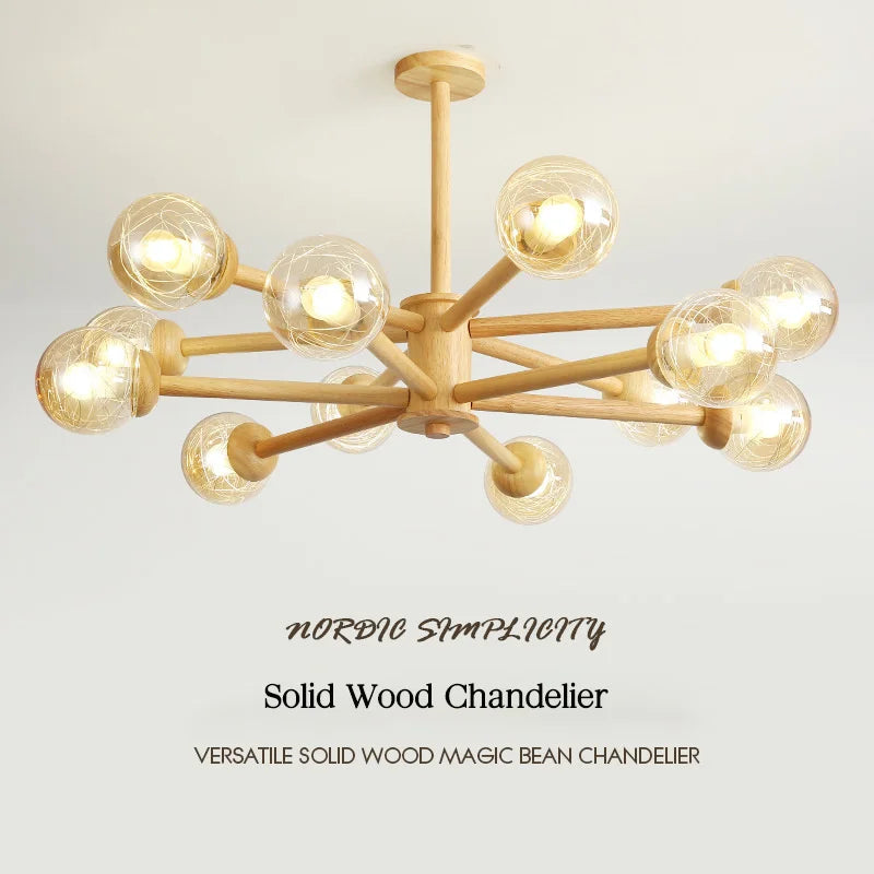 lampadario moderno in legno con paralume in vetro per decorazione casa