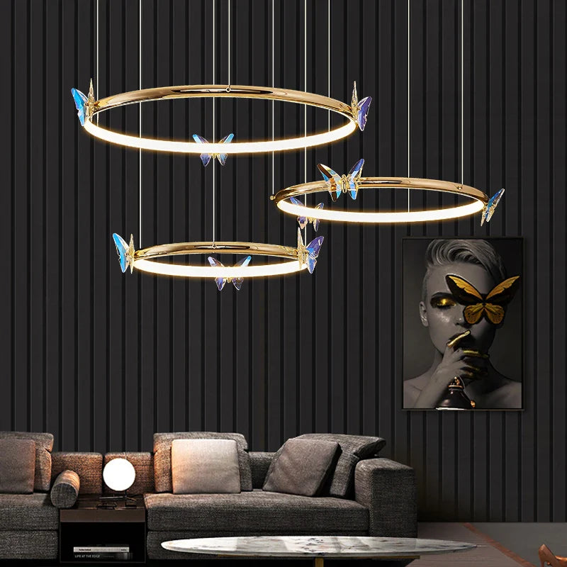 lampadario led farfalla anello dorato con cavo regolabile confezione curata