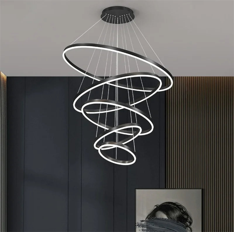 lampadario moderno a anelli rotondi a led per decorazione interna