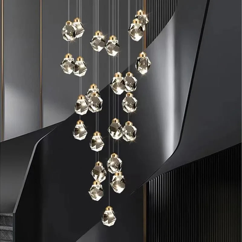 lampadario in cristallo LED design in rame moderno ed elegante