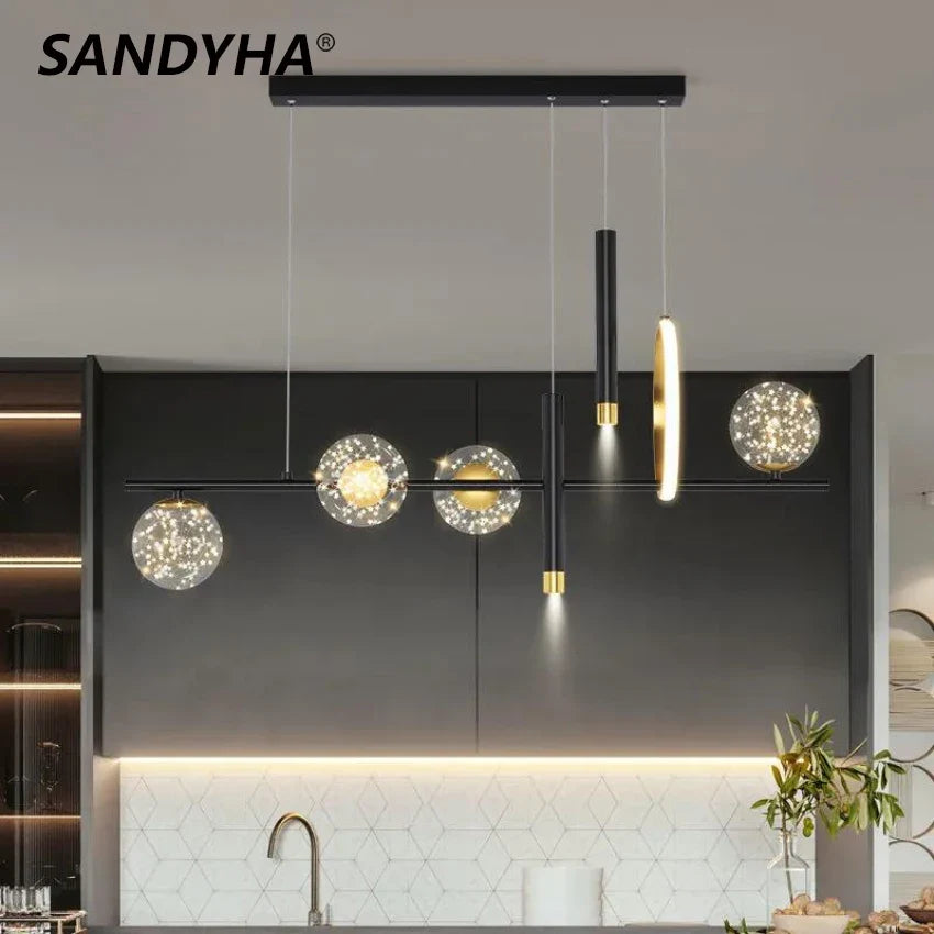 Lampadario elegante con gypsophila in vetro LED