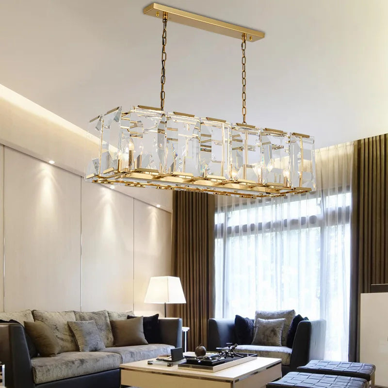 lampadario moderno in cristallo k9 sospensione rettangolare grande formato