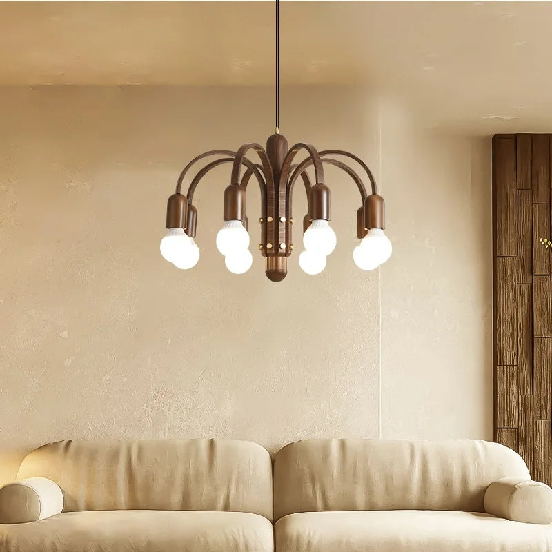 Elegante lampadario vintage legno LED.