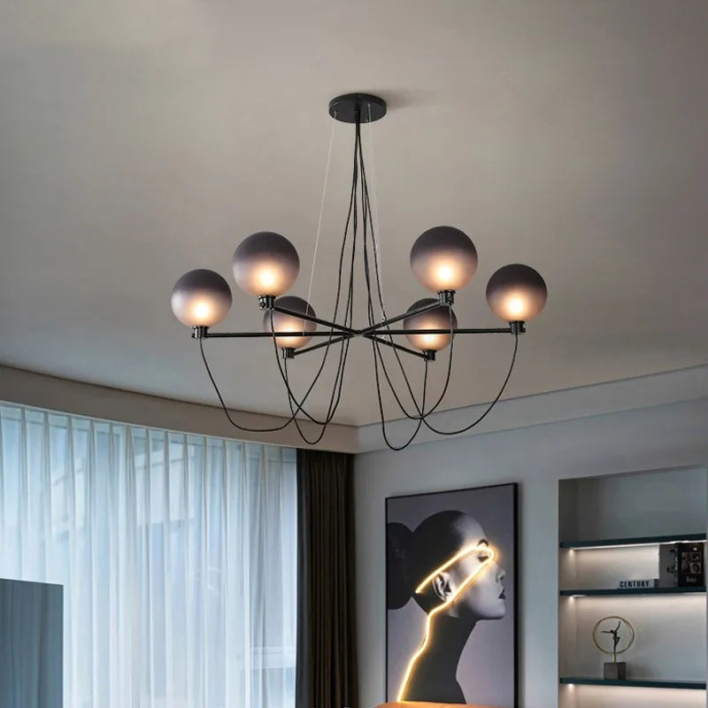 lampadario nordico sfera in vetro stile industriale retrò
