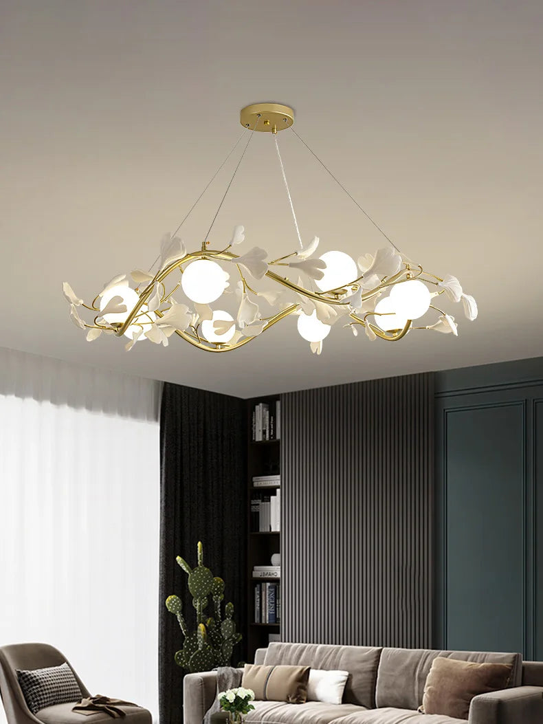 lampadario a foglie di ginkgo con illuminazione led decorativa moderna
