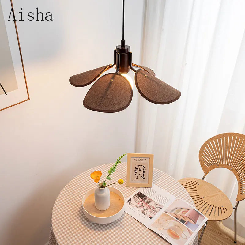 lampadario vintage in tessuto intrecciato stile giapponese per illuminazione artistica
