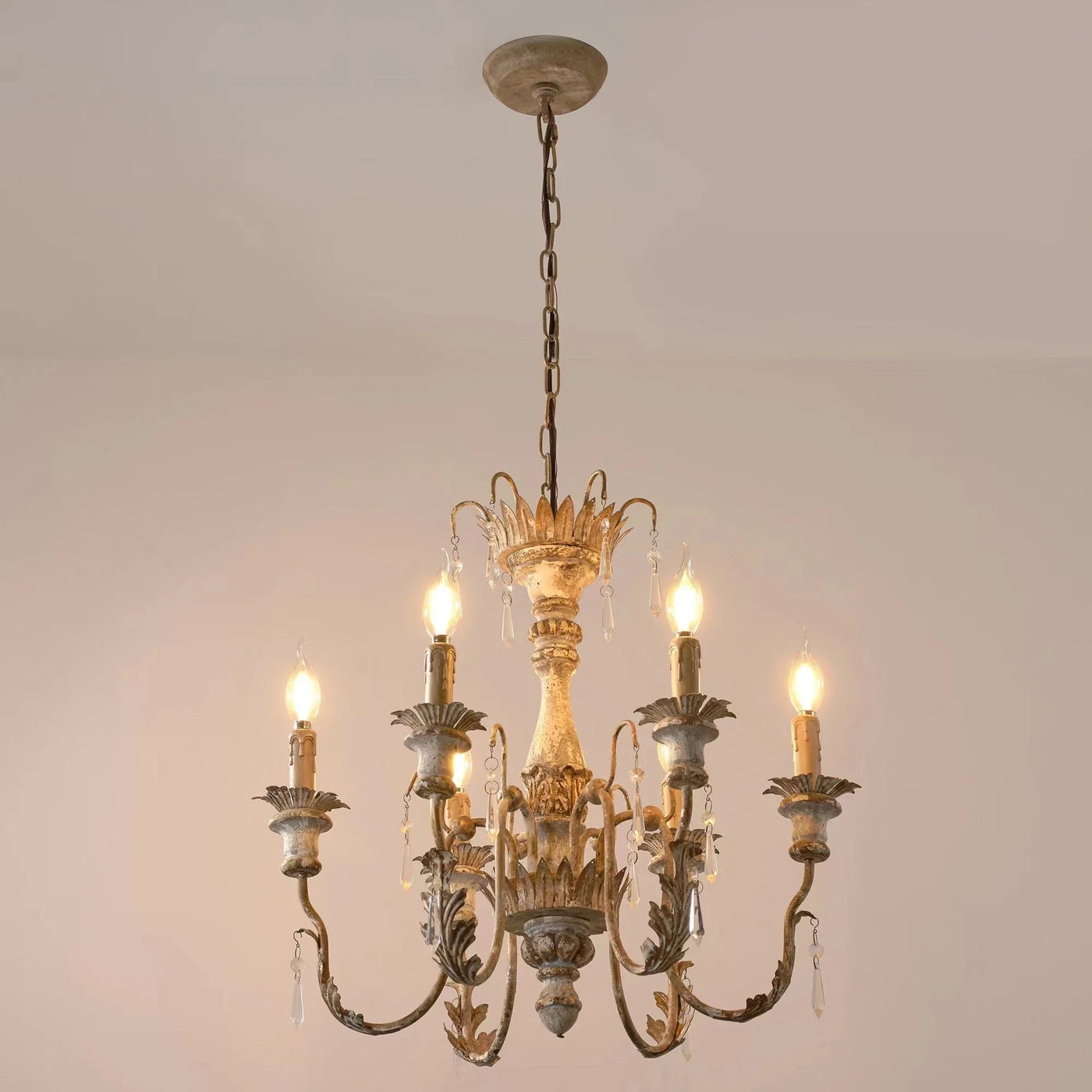 Lampadario Vintage Francese in Legno Splendente
