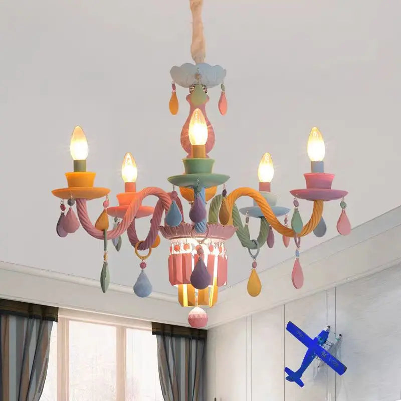 lampadario arcobaleno in cristallo design kawaii per decorazione camera bambini