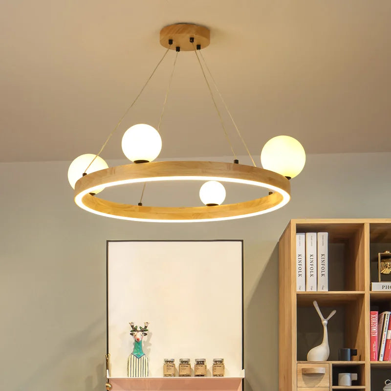 Lampadario rotondo in legno design moderno