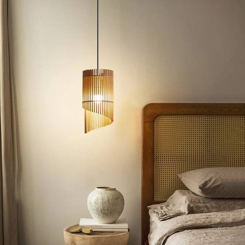 lampadario wabi-sabi in legno con illuminazione led sospeso