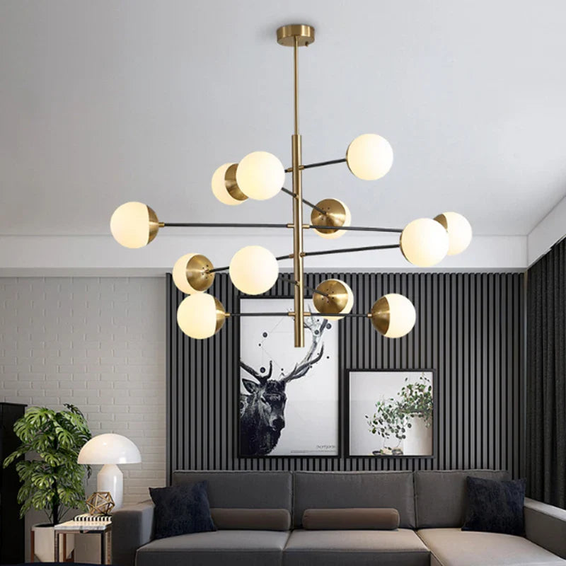 lampadario moderno sfera di vetro metallo dorato decorazione artistica