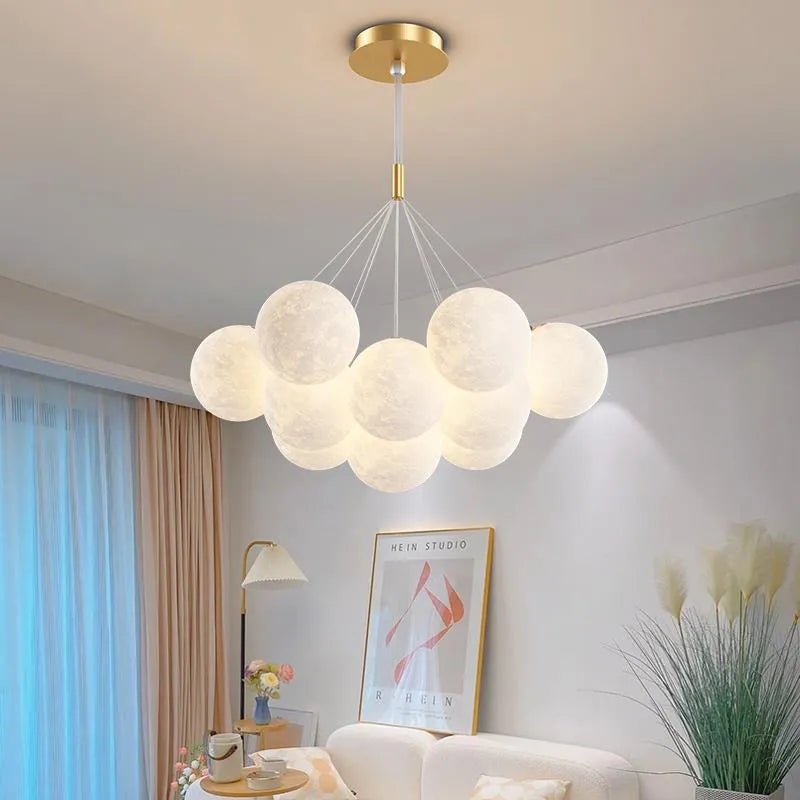 Lampadario Lune Lustre Lampes Bulle Lampadario Luce per Soggiorno Camera Bambini Lampade a Sospensione Oro Nero Lampadina G9 AC220V