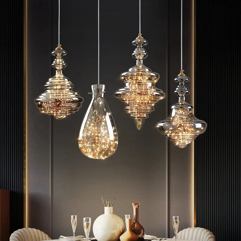 Lampadario design rame cristalli luminosi