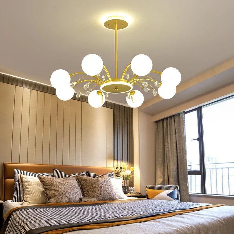 lampadario moderno in vetro con cristalli luminosi per un'illuminazione elegante