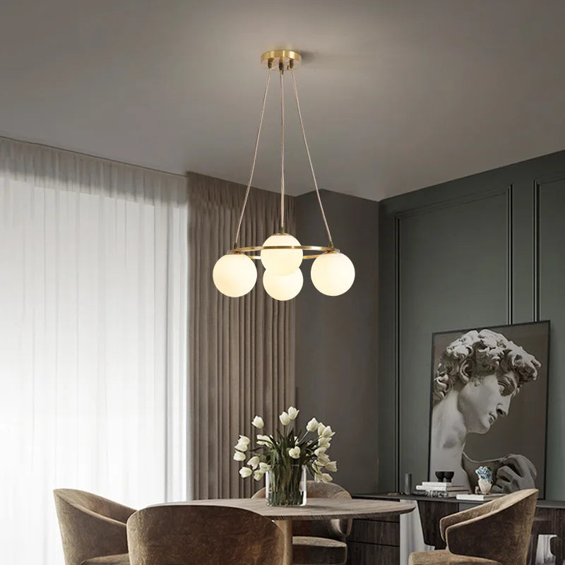 lampadario 4 lampadine in vetro e rame design nordico sospeso