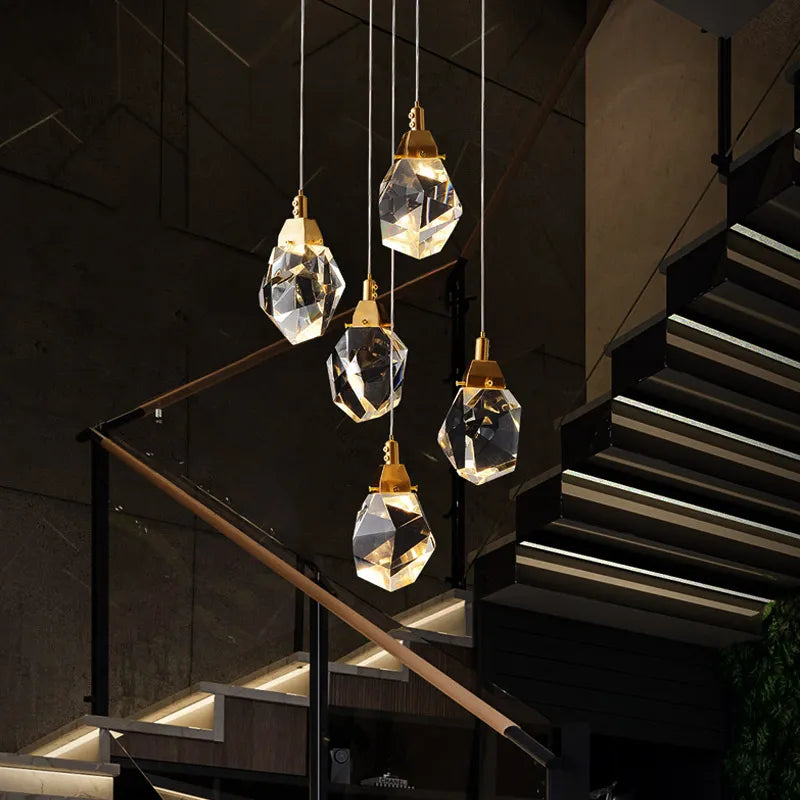 Lampadario di cristallo di lusso per villa, scala, sala da pranzo, camera, soggiorno, illuminazione Iceberg a forma di lingotto, lampade LED per interni