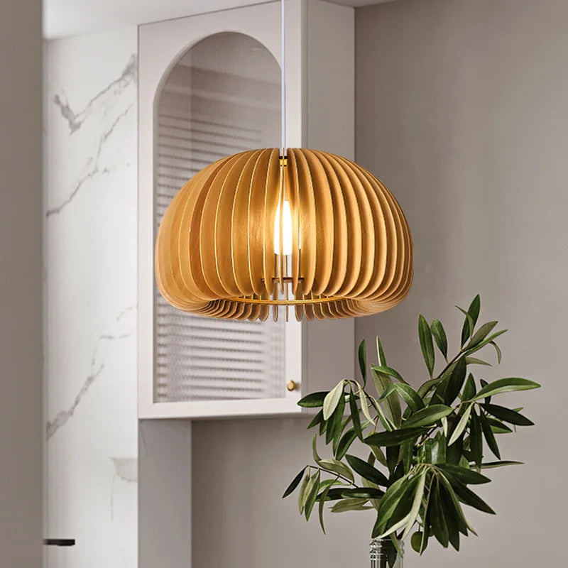 sospensione lampadario zucca in legno naturale nordico illuminazione