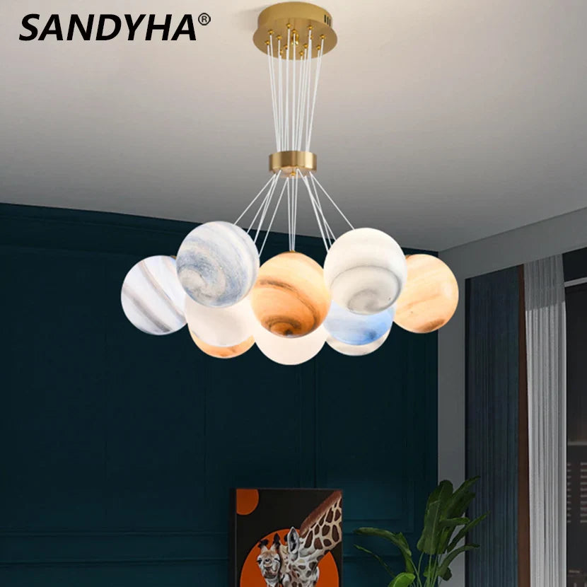 sandyha lampadario nordico led pianeti sfera di vetro forma lunare