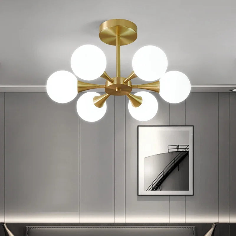 lampadario nordico in vetro bianco per illuminazione interna