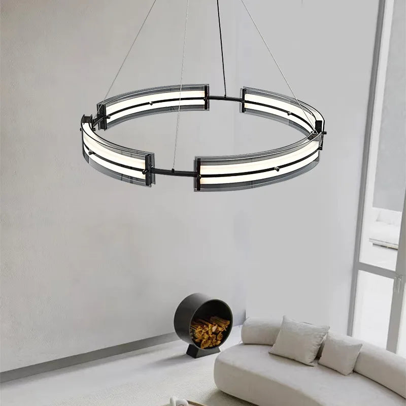 lampadario minimalista italiano in vetro nero per decorazione moderna