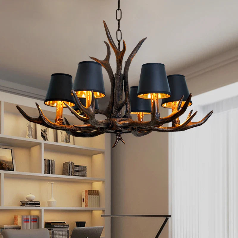 lampadario in legno di cervo stile vintage per interni rustici