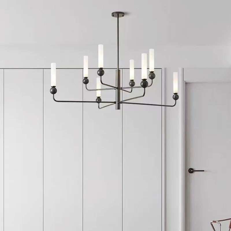 lampadario semplice e moderno in ottone con sfera in acrilico