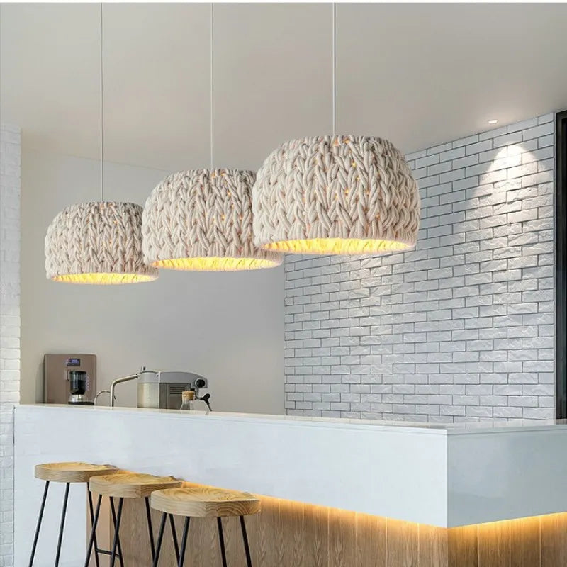 Nordico Wabi Sabi E27 sospensione LED luci corda lavorata a maglia minimalismo lampada a sospensione Lampadario lampada a sospensione sala da pranzo illuminazione