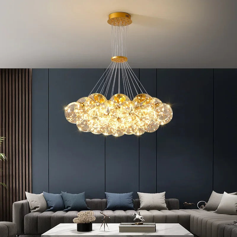 lampadario nordico in vetro fumé LED per decorazione interna