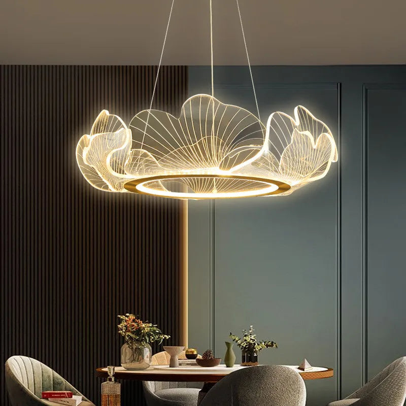 lampadario LED postmoderno di lusso regolabile foglia di loto minimalista