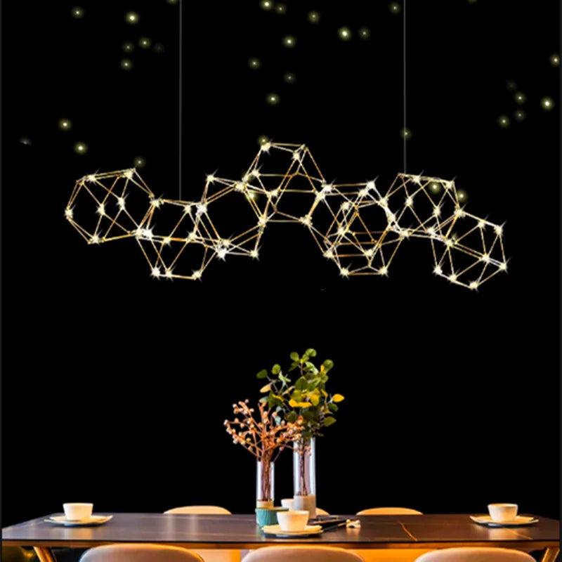 lampadario lucciola poligonale design nordico in acciaio inox