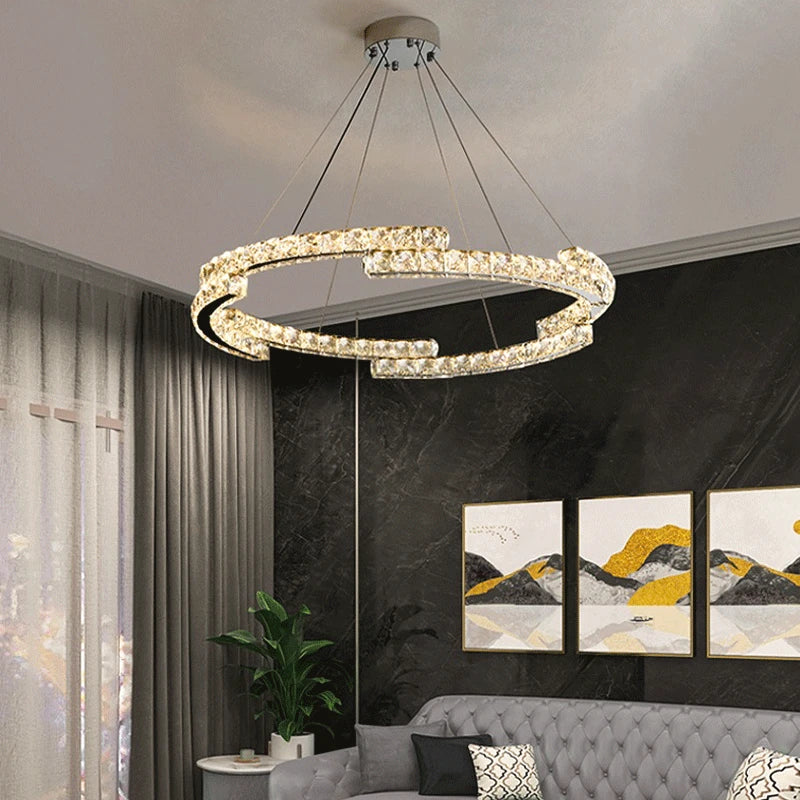 lampadario nordico in cristallo acciaio inox specchio led interno