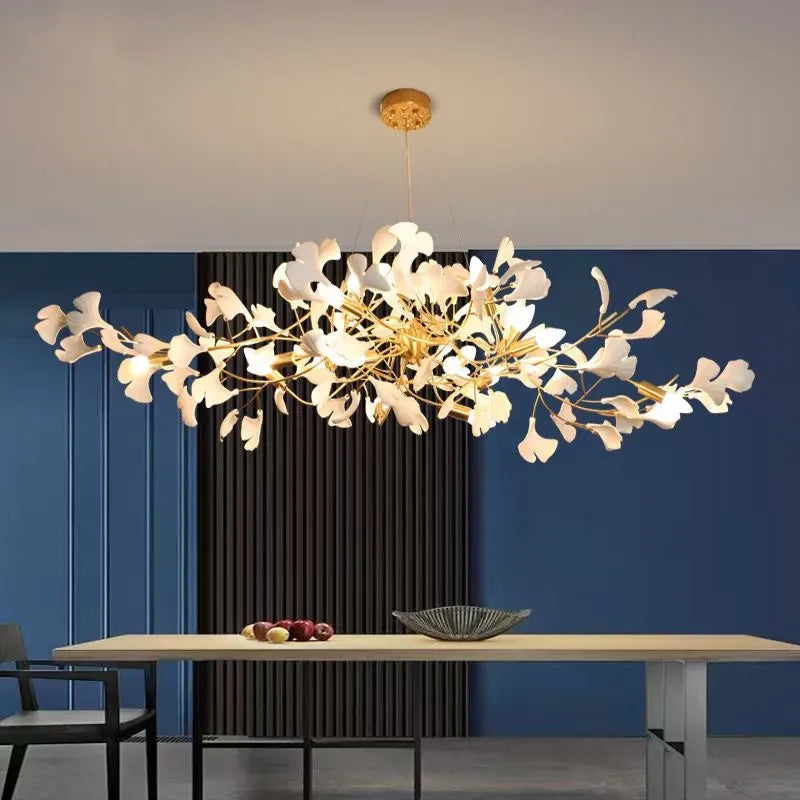 lampadario LED di lusso moderno in ceramica motivo ginkgo arte villa