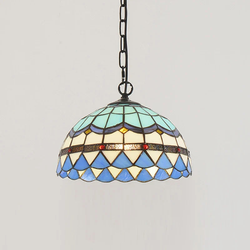 lampadario retrò in vetro colorato stile mediterraneo per ristorante e hall