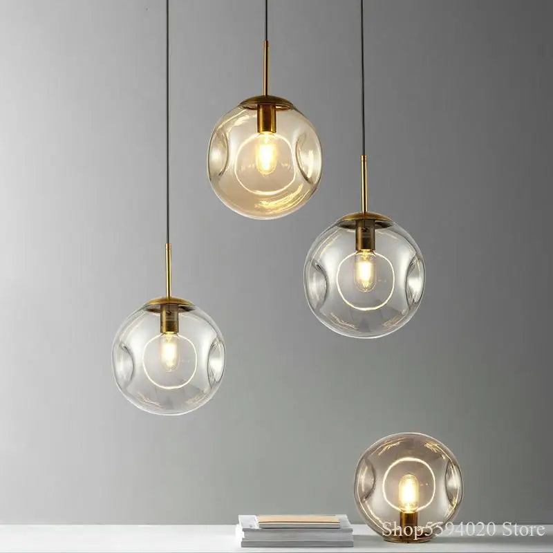 lampadario sospensione industriale semplice sfera vetro moderno nordico