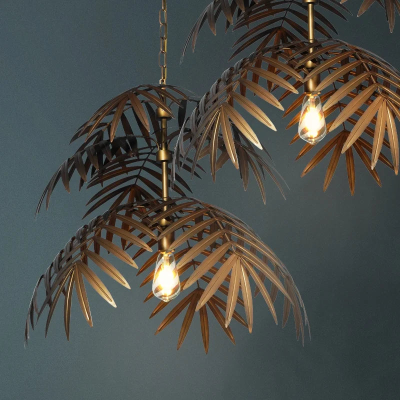 lampadario boho in foglie di cocco per decorazione creativa interna