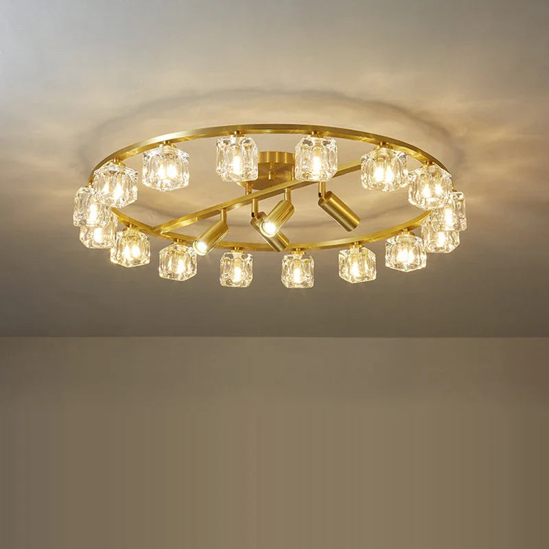 lampadario in rame e cristallo per decorazione moderna 2024