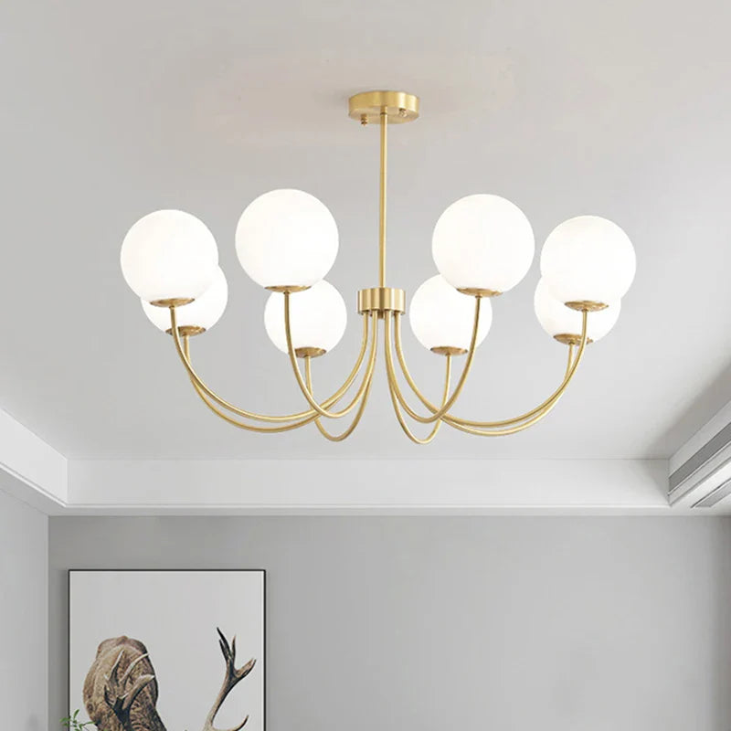 lampadario moderno in vetro con lampada sospesa e struttura metallica